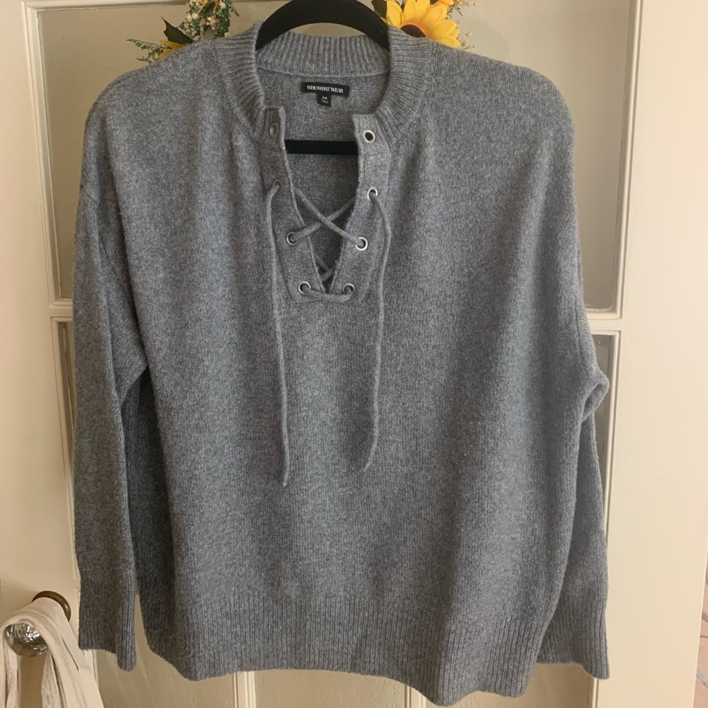 Gray Lace-up Sweater